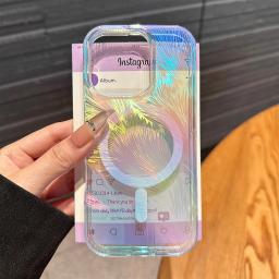 item search image for Laser gradient feather for Apple 15promax 16e 17Air 14Plus 13Pro phone case, niche high-end feel, anti drop magnetic charging.