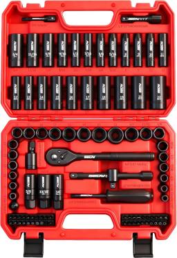 item search image for 96-Piece 3/8" Drive Impact Socket Set, SAE & Metric Sockets, Ratchet Handle, Adapters for Automotive Repair