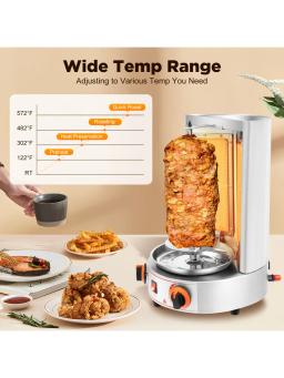 item search image for Electric Vertical Broiler 360° rotating Shawarma Gas Rotisserie Gyro Grill Machine with 2 Burner for Commercial Home Kitchen