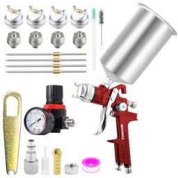 item search image for HVLP Gravity Feed Air Spray Gun with 1.4 1.7 2.0 2.5mm Nozzles and 1000cc Aluminum Cup for Precision Automotive Paint Applicati
