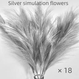 item search image for TEMU 18pcs Silver Artificial Pampas Grass Bouquet, Vase Filler, Home Kitchen Decoration, Tabletop Arrangement, Wedding, Holiday, Party, Decorations, Gift