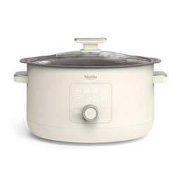 item search image for Martha Stewart 8 Quart Slow Cooker, Ceramic Nonstick Removable Bowl, Programmable with Timer, Stovetop & Oven Safe, 3 Temperature Settings, Simmer, Reheat, Warm, Glass Lid, Cool Touch Handles, Linen