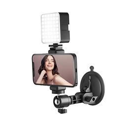 item search image for LenTok Suction Cup Mirror Phone Holder with Light, Travel Wall Phone Camera Mount for Makeup Content Creator Essentials, Mirror Tripod for Bathroom Kitchen Compatile with All Smooth Surface