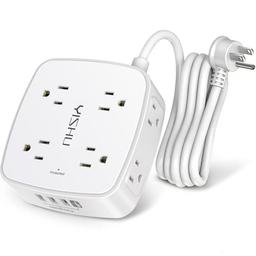 item search image for 6 Ft Surge Protector Power Strip - 8 Widely Outlets with 4 USB Ports, 3 Side Outlet Extender with 6 Feet Extension Cord, Flat Plug, Wall Mount, Desk USB Charging Station, ETL,White