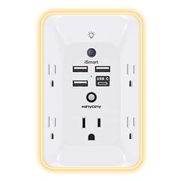 item search image for Outlet Extender with Night Light, HANYCONY Multi Plug Outlet, USB Wall Charger Surge Protector 4 USB Ports(1 USB C), Power Strip Electrical Outlet Splitter Expander for Home Office Dorm Room, ETL