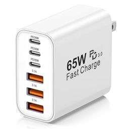 item search image for USB C Charger Block,65W 6-Port USBC Charging Block,Wall Charger iPhone Charger Fast Charging,Multiport Type C PD+QC Power Plug for All iPhone 17 16 15 iPad Samsung S23 S24 iWatch Pixel Series (White)