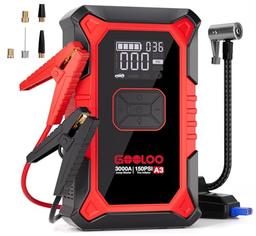 item search image for GOOLOO A3 Jump Starter with Air Compressor, 3000A Portable Car Battery Booster (9.0 Gas/6.5L Diesel) with 150PSI Auto-Shutoff Tire Inflator, 12V Supersafe Lithium Jump Box Car Battery Jumper Starter