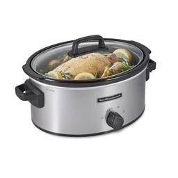 item search image for Hamilton Beach 6-Quart Slow Cooker with 3 Cooking Settings, Dishwasher-Safe Stoneware Crock & Glass Lid, Silver (33665G)