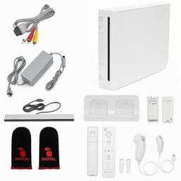 item search image for Nintendo Premium Wii Console with 2 Remotes, 2 Nunchucks, Dual Dock Stand, Sensor Bar & AV Cable (White)