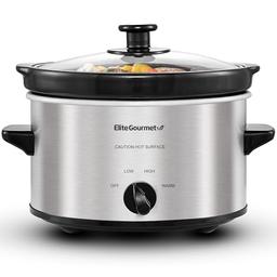 item search image for Elite Gourmet MST-275XS Electric Oval Slow Cooker, Adjustable Temp, Entrees, Sauces, Stews & Dips, Dishwasher Safe Glass Lid & Crock (2 Quart, Stainless Steel)