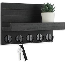 item search image for Lwenki Key Holder for Wall, Decorative Key and Mail Holder with Shelf Has Large Hooks for Bags, Coats, Umbrella – Paulownia Wood Key Hanger with Mounting Hardware (9.8”W x 6.7”H x 4.2”D)