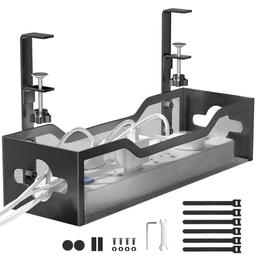 item search image for Under Desk Cable Management Tray No Drill, Metal Mesh Cable Management Under Desk with Clamp Mount, 2 Hole Cable Tray with Wire Management and Cord Organizer for Home Office Standing Desk