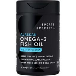 item search image for Sports Research® Omega-3 Fish Oil 1250 - Triple Strength Fish Oil Supplement from Wild Alaska Pollock - MSC Certified Sustainable · Non-GMO · Soy Free - 90 Softgel Capsules