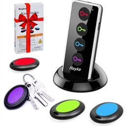 item search image for Reyke Key Finder, 80dB+ RF Item Locator Tags with 131ft. Working Range, Wireless Remote Tracker for Wallet, Phone, Glasses, Pet, 1 RF Transmitter & 4 Receivers
