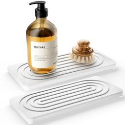 item search image for MAGKOTA 2 PCS Water Absorbing Stone Tray for Sink, Quick Drying Diatomite Bathroom Tray Countertop, Stone Drying Mat for Kitchen Counter Faucet, Soap Dish Dispenser Vanity Organizer, White-A-8.3" x 4"