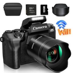 item search image for Saneen Digital Camera, 4k Cameras for Photography & Video, 64MP WiFi Touch Screen Vlogging Camera for YouTube with Flash, 32GB Card, Lens Hood, 3000mAH Battery, Front and Rear Cameras - Black