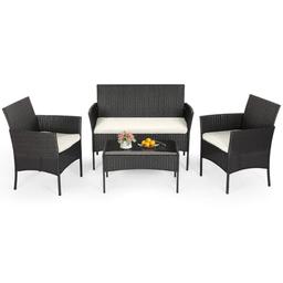 item search image for FDW | 4-Piece Patio Furniture Set | Black | Outdoor Wicker Furniture with Coffee Table | Modern Rattan Chairs Conversation Set | Outdoor Seating | Weather-Resistant | for Porch, Garden, Lawn