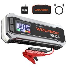 item search image for WOLFBOX 4000A Jump Starter,12V Car Battery Jumper Starter Portable with 65W Quick Charger,LED Display,88.8Wh Booster Jump Box Pack (10L Gas 10L Diesel Engine) with LED Light,Jumper Cables