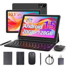 item search image for CUPEISI Android 15 Tablet 10 Inch, 20GB RAM+128GB ROM/2TB Expandable, 2.0GHz Quad-core Processor, 1280*800 HD Screen, 5G WiFi6 BT 5.0, 2 in 1 Tablets with Keyboard Case Mouse Stylus, Widevine L1 Black