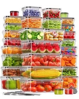 item search image for KEMETHY 60 PCS Food Storage Containers with Lids, BPA-Free Plastic Food Containers for Kitchen Storage, Leak Proof, Reusable Meal Prep Containers with Labels & Pen