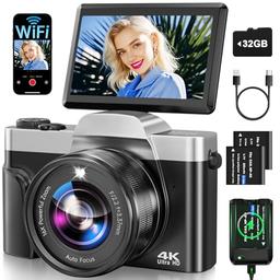 item search image for 4K Digital Camera for Photography with WiFi 64MP Auto-Focus Vlogging Camera for YouTube Video 3'' 180° Flip Screen 4K Cameras 16X Zoom Anti-Shake Compact Point and Shoot Cameras with SD Card