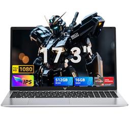 item search image for MALLRACE 17.3 Inch Laptop,Ryzen 3 4300U (Beat AMD Ryzen 5 3500U,up to 3.7GHz) 16GB DDR4 RAM 512GB SSD Business Laptop with Webcam,Type-C,62.7Wh Battery,Numeric KB,Silver