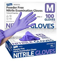 item search image for Supmedic Nitrile Exam Gloves, 3.5 Mil Powder-Free Food Safe Cooking Cleaning Lab Disposable Medical Glove, Violet Blue 100 Pcs (Medium)