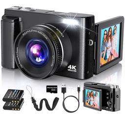 item search image for 4K Digital Camera for Photography Autofocus, 2026 Latest 48MP Vlogging Camera for YouTube with SD Card, 2 Batteries, 3" 180°Flip Screen Compact Travel Camera for Teens with 16X Zoom, Anti-Shake,Black