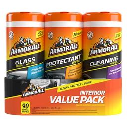 item search image for Armor All Protectant, Glass and Cleaning Wipes, Wipes for Car Interior and Car Exterior, 30 Count Each (Pack of 3)