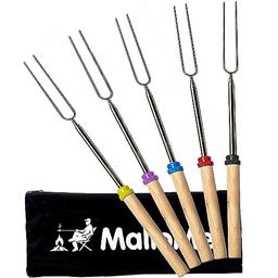 item search image for MalloMe Smores Sticks for Fire Pit Long - Marshmallow Roasting Sticks Smores Kit - Smore Skewers Hot Dog Fork Campfire Cooking Equipment, Camping Essentials S'mores Gear Outdoor Accessories 32" 5 Pack