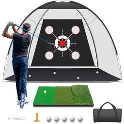 item search image for KLAODOT Golf Net with Practice Mat,Golf Hitting Aid Nets 10x7FT for Backyard Driving Chipping Training Swing with Target Mat Balls for Outdoor Indoor，Gifts for Men Dad Him and Golfer