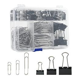 item search image for Assorted Size Binder Clips & Jumbo Paper Clips Set - 340pcs Black, Large for Office & School Supplies, in Container with Compartments