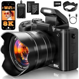 item search image for 8K Digital Cameras for Photography Autofocus, 2026 Upgrade 88MP WiFi Professional 16X Zoom Photography Camera with Dual-Lens for YouTube, SD Card, Lens Hood, Touch Screen, 2 Batteries & Charging Stand