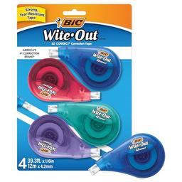item search image for BIC Wite-Out Brand EZ Correct Correction Tape, 39.3 feet, 4-Count Pack of White Correction Tape, Fast, Clean and Easy to Use Tear-Resistant Tape Office or School Supplies