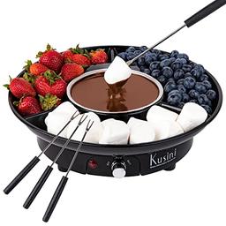 item search image for Kusini Electric Fondue Pot Set - Chocolate Fondue Kit - Temperature Control, Detachable Serving Trays, & 4 Roasting Forks - Gift Set & Date Night Idea. Serve at Movie Night or Game Night.
