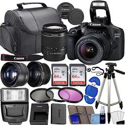 item search image for Canon EOS 2000D / Rebel T7 DSLR Camera w/EF-S 18-55mm f/3.5-5.6 Lens 3 Lens Kit: 128GB Memory + Wide Angle + Telephoto + Flash (Renewed)