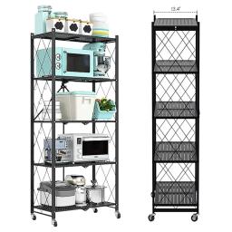 item search image for Storage Shelving 5-Tier With Wheel Unit Metal Shelf Adjustable Heavy Duty Foldable Organizer Rack for Home Kitchen Office Pantry