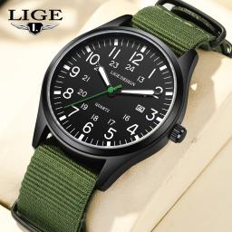 item search image for LIGE Men Quartz Watch Top Brand Luxury Date Nylon Leather Waterproof Luminous Military Sports Watches For Men relogios masculino