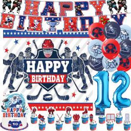item search image for Ice Hockey Theme Birthday Party Supplies Sports Hockey Balloon Backgrounds Cupcake Topper Banner Kids Baby Shower Decor Props