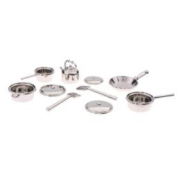 item search image for 4Pcs or 6 Pcs 1:12 Dollhouse Miniature Metal Mini Pot Set Doll House Kitchen Furnitures Cookware Pans Food Toys Set DIY Scene