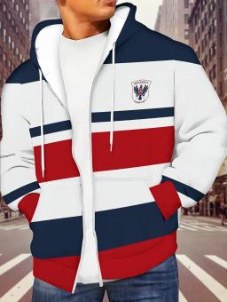 item search image for Mens Casual Striped Full Zip Hooded Sweatshirt Outdoor Wear Smooth Drawstring Hood Pockets Simple Striped Sports Man Clothing