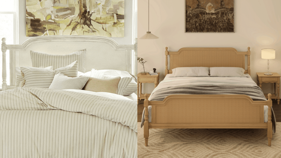 image for Elegant Low Profile Louis Wood Bed: A Timeless French-Inspired Masterpiece